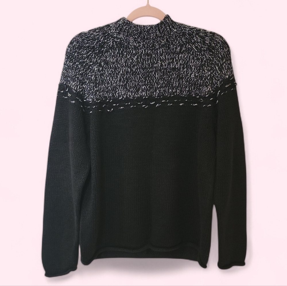 Vintage 90s Danielle Martin Black Marled Fisherman Sweater Ramie Blend Sz Large